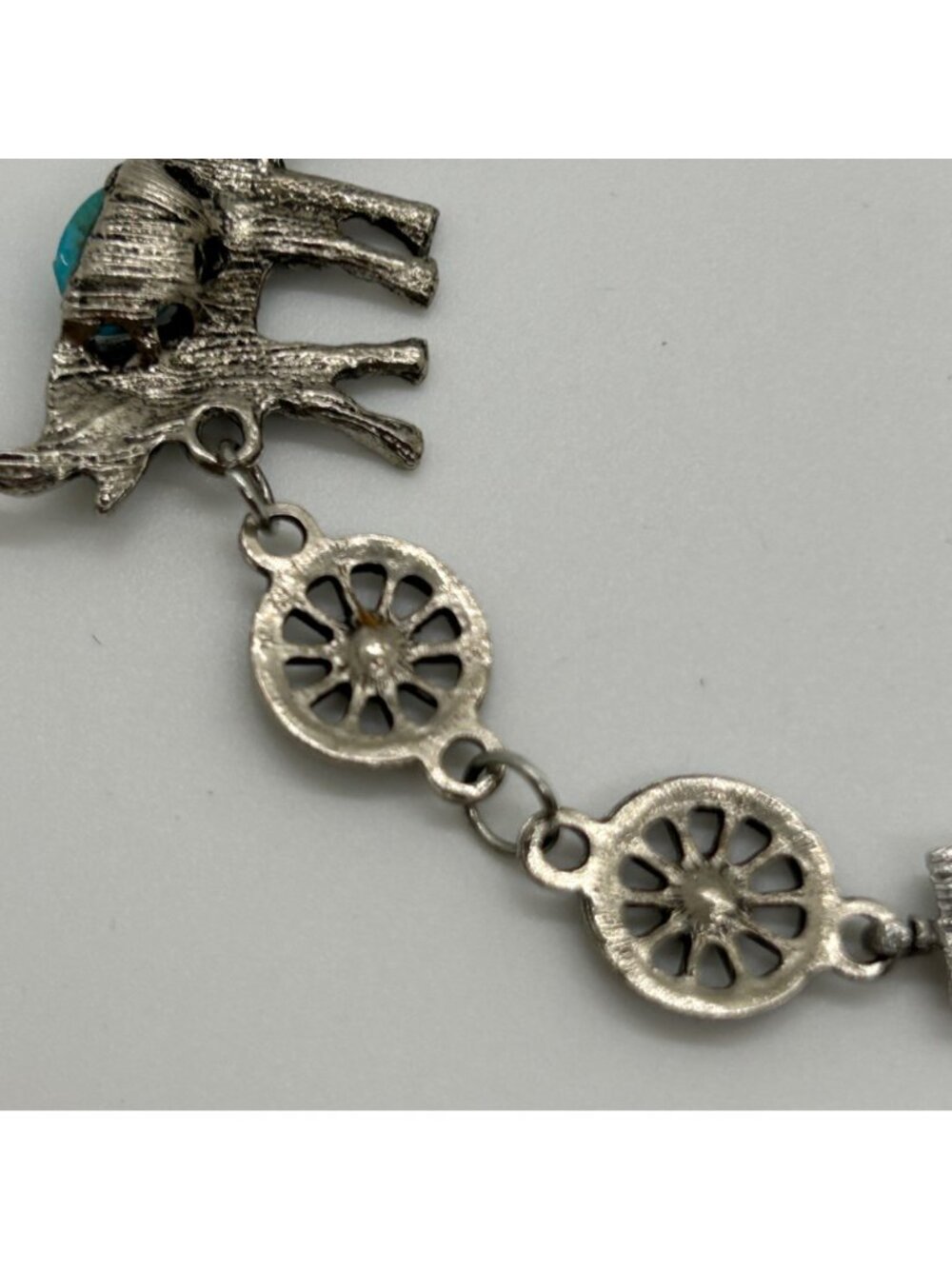 Boho Elephant Link Bracelet Silver Tone Turquoise Color Stone Bohemian Good Luck - Picture 9 of 12